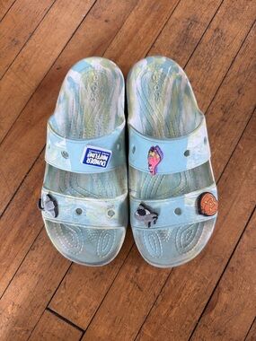 Crocs Blue and Green Iconic Comfort Sandals Mens Size 7